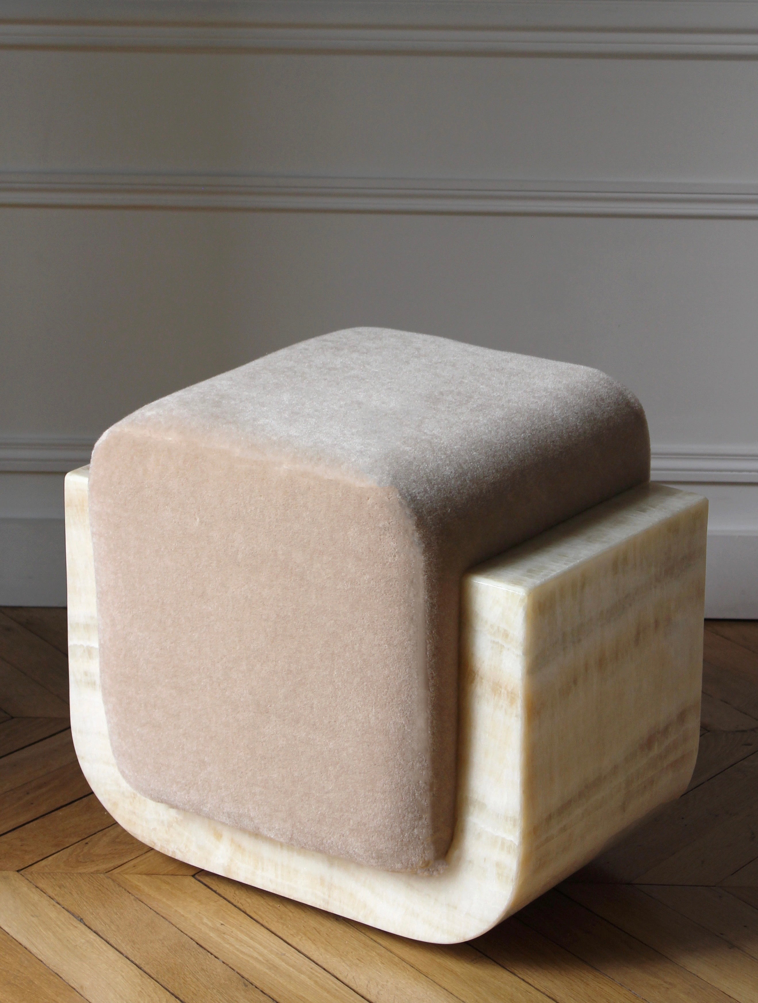 Ivory Onyx Mohair Oggy Stool