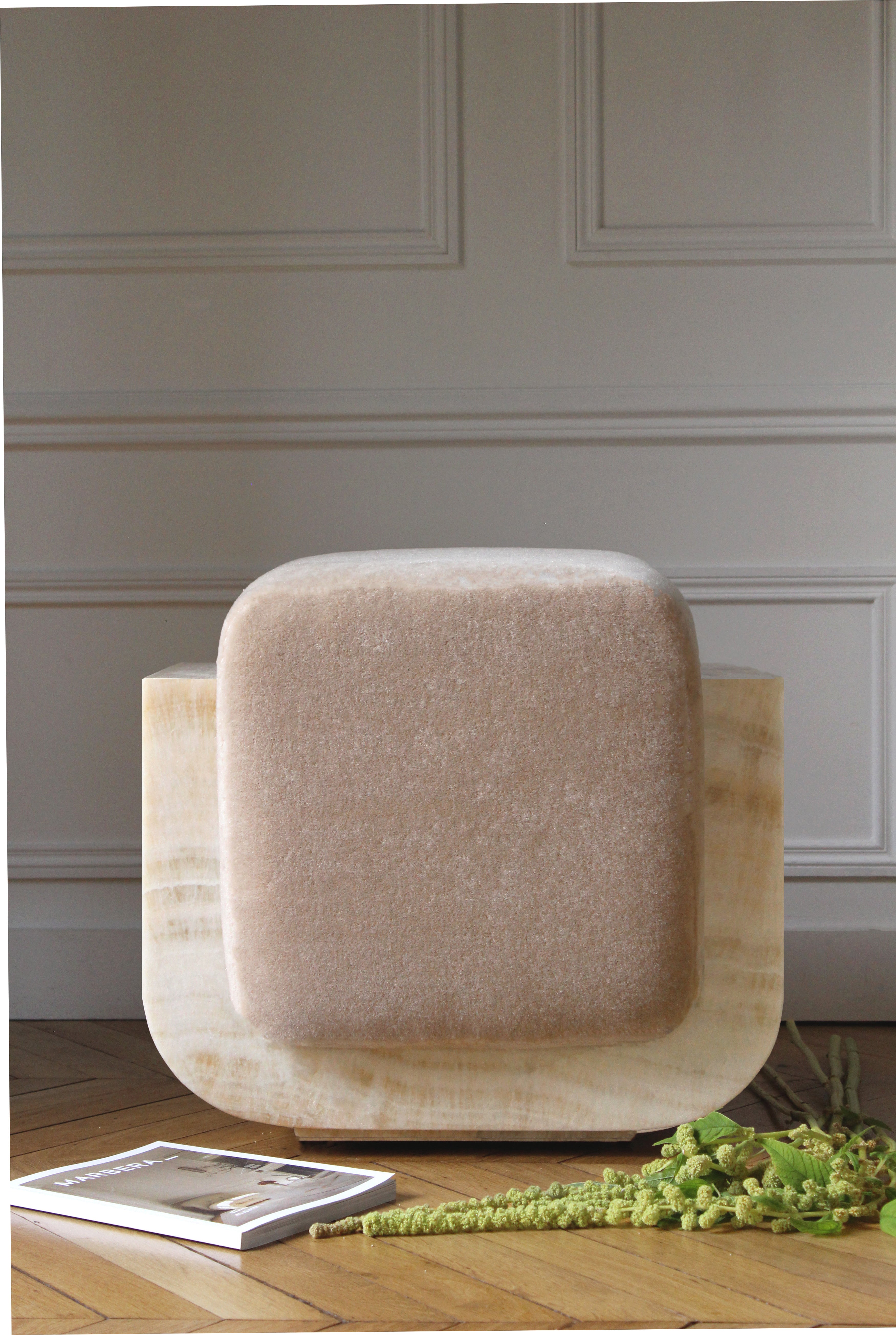 Ivory Onyx Mohair Oggy Stool