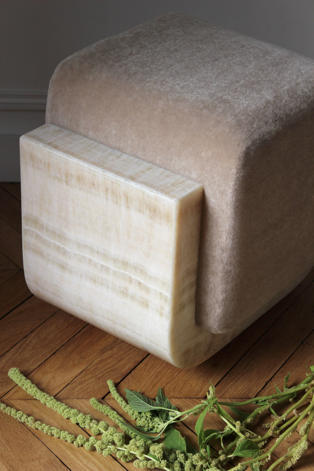 Ivory Onyx Mohair Oggy Stool