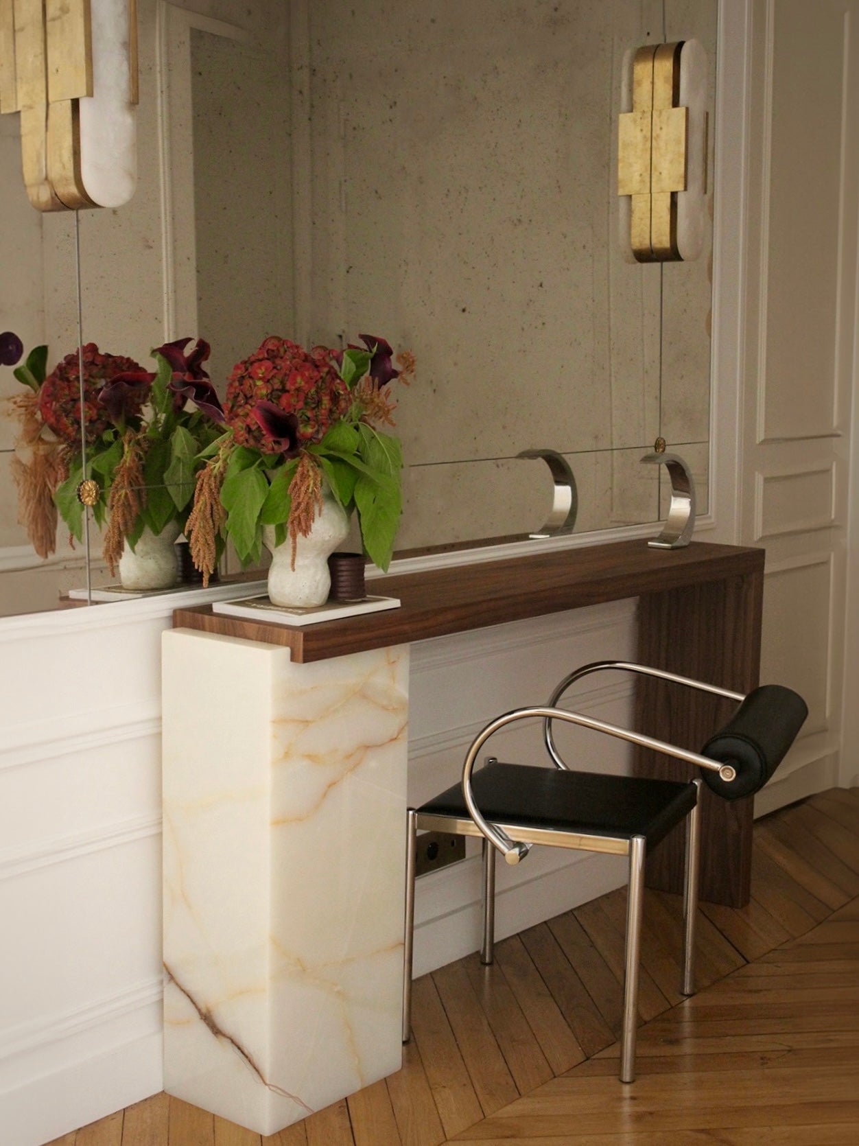 Jill Console Wood and Shell Onyx