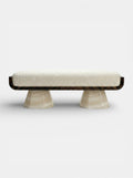Ava bench in glossy wood and Ivory Onyx marble - Italian luxury furniture with mixed materials design