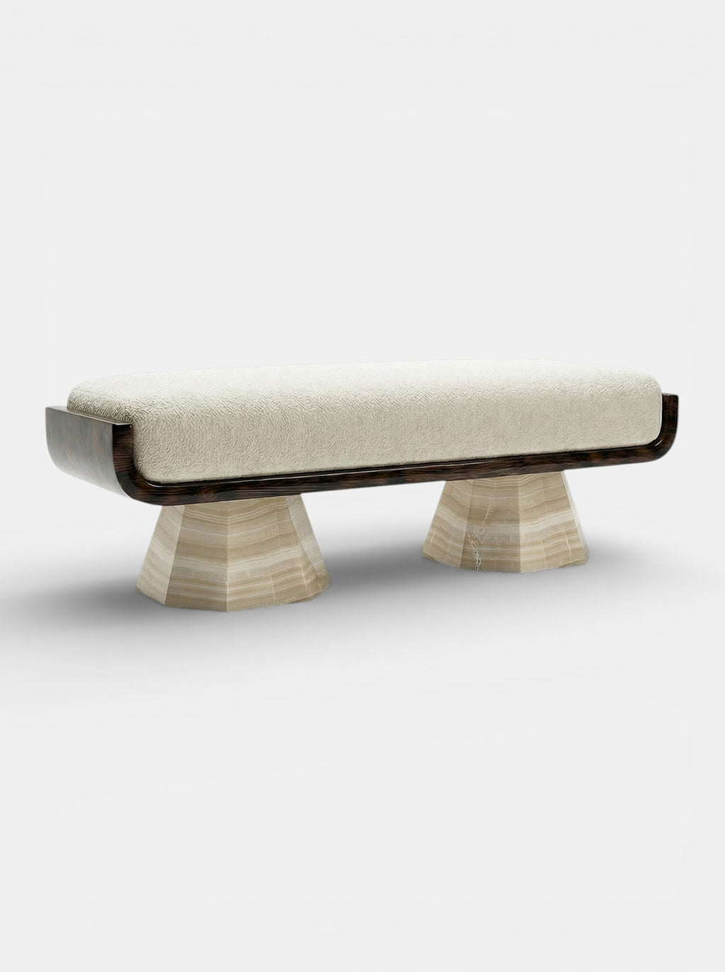 Contemporary Ava bench featuring glossy wood and Ivory Onyx - handcrafted Italian marble furniture