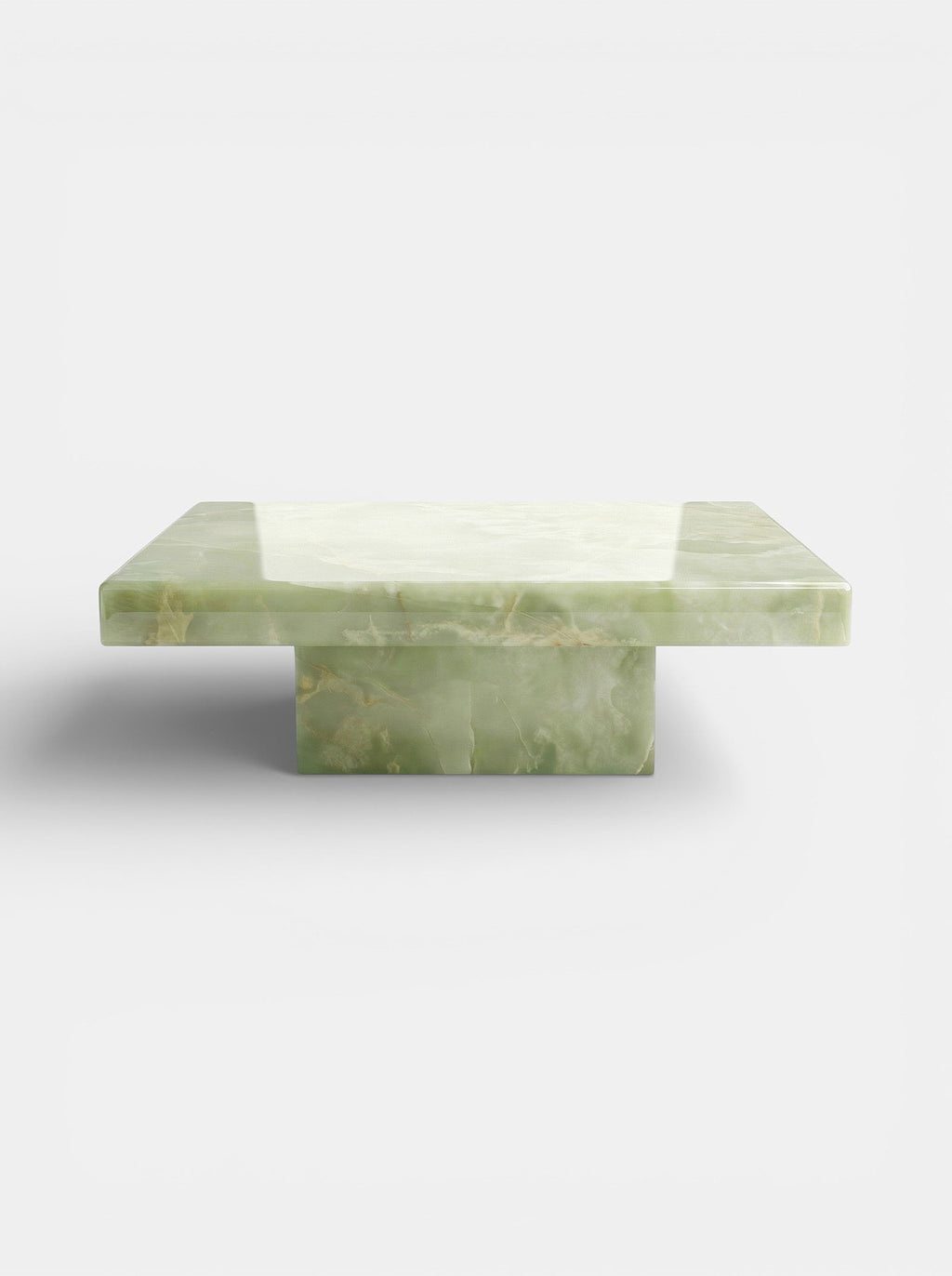 Cara coffee table in green onyx marble - luxury Italian contemporary furniture with natural veining