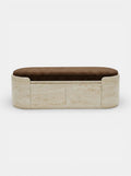 Luxury Italian travertine storage bench with clean modern lines - front view of Chloé bench by MARBERA