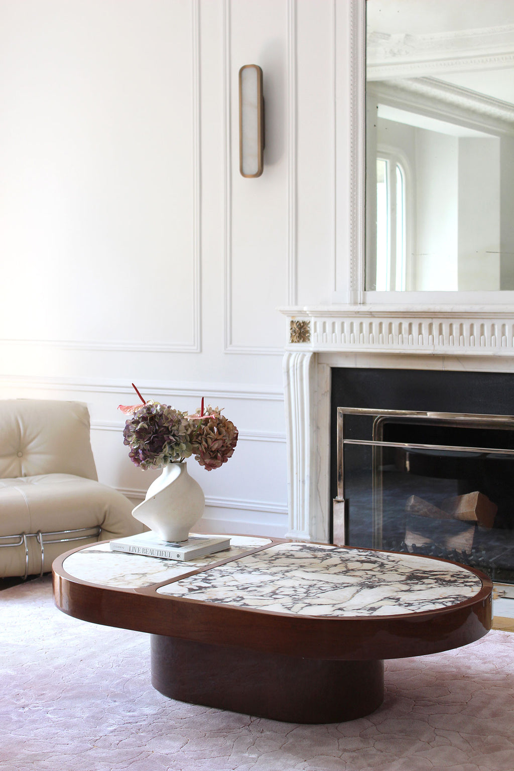 Cohesion Coffee Table Wood and Calacatta Viola Marble