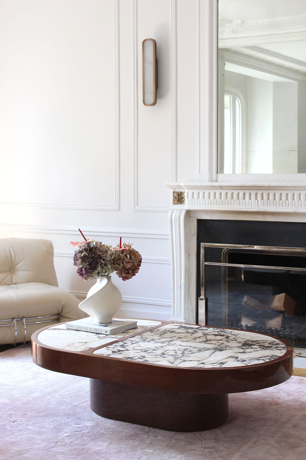 Cohesion Coffee Table Wood and Calacatta Viola Marble