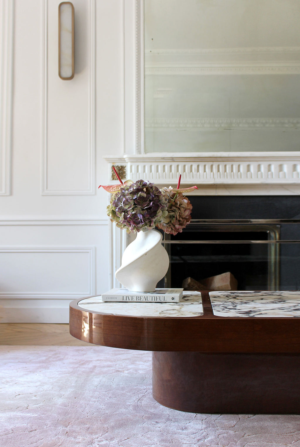 Cohesion Coffee Table Wood and Calacatta Viola Marble