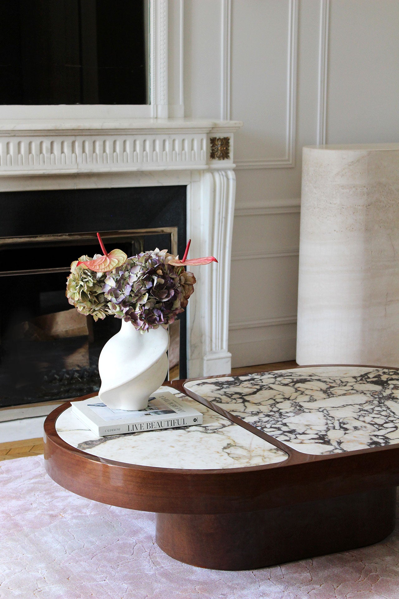 Cohesion Coffee Table Wood and Calacatta Viola Marble