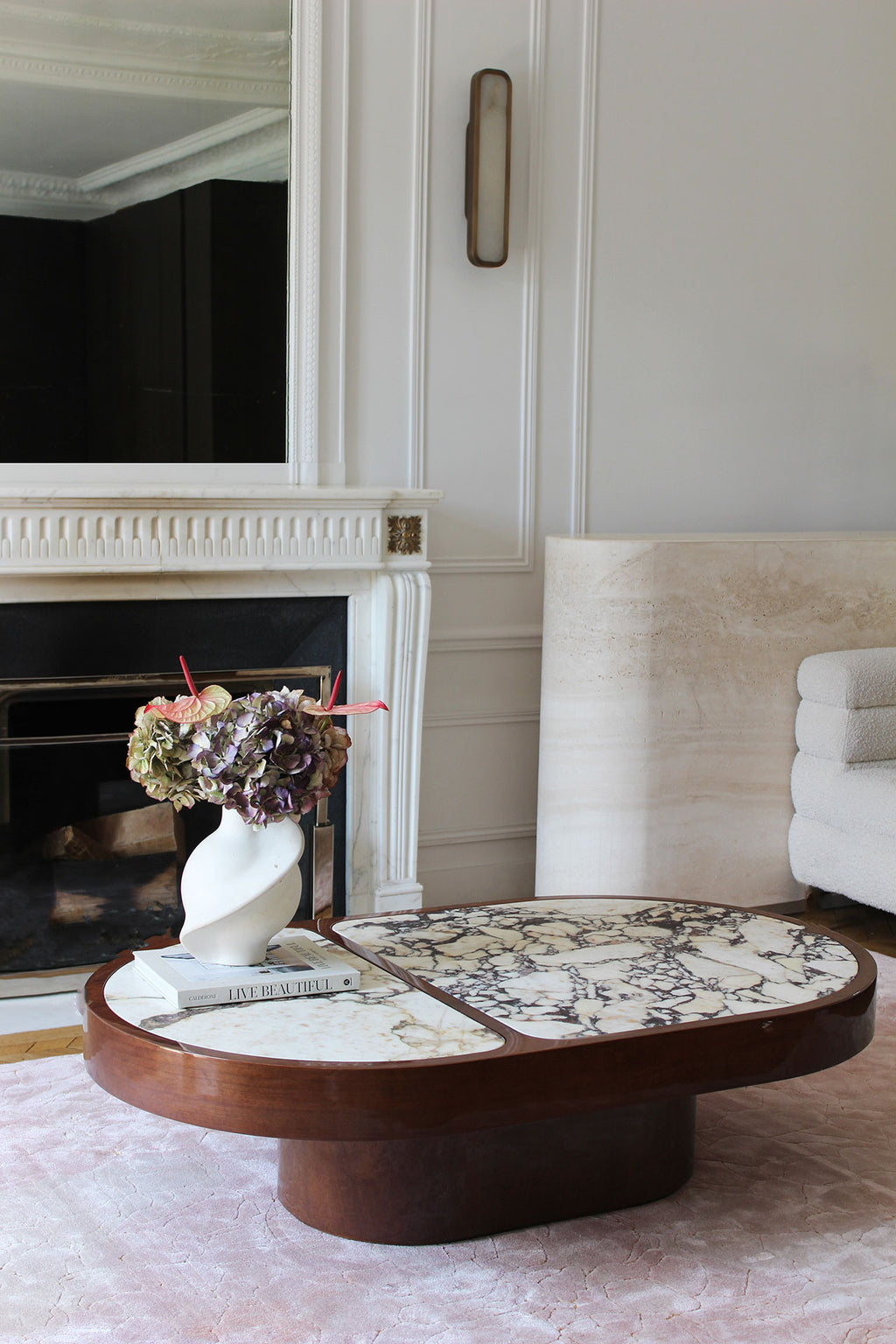 Cohesion Coffee Table Wood and Calacatta Viola Marble
