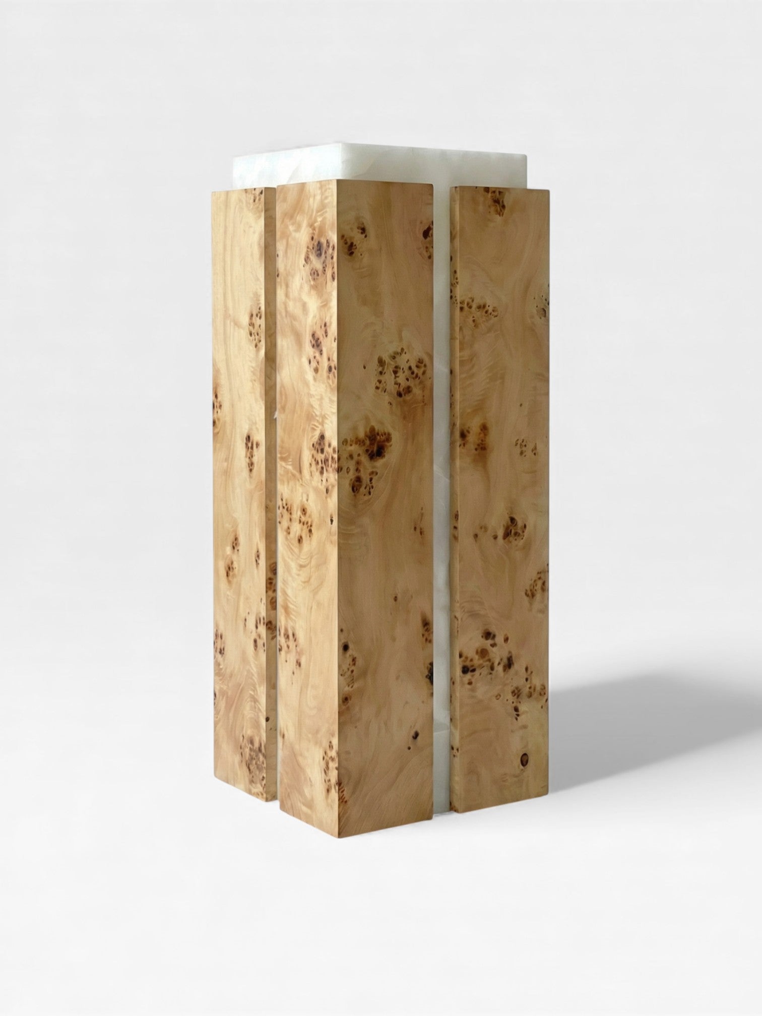 Como Plinth White Onyx and Burl Wood