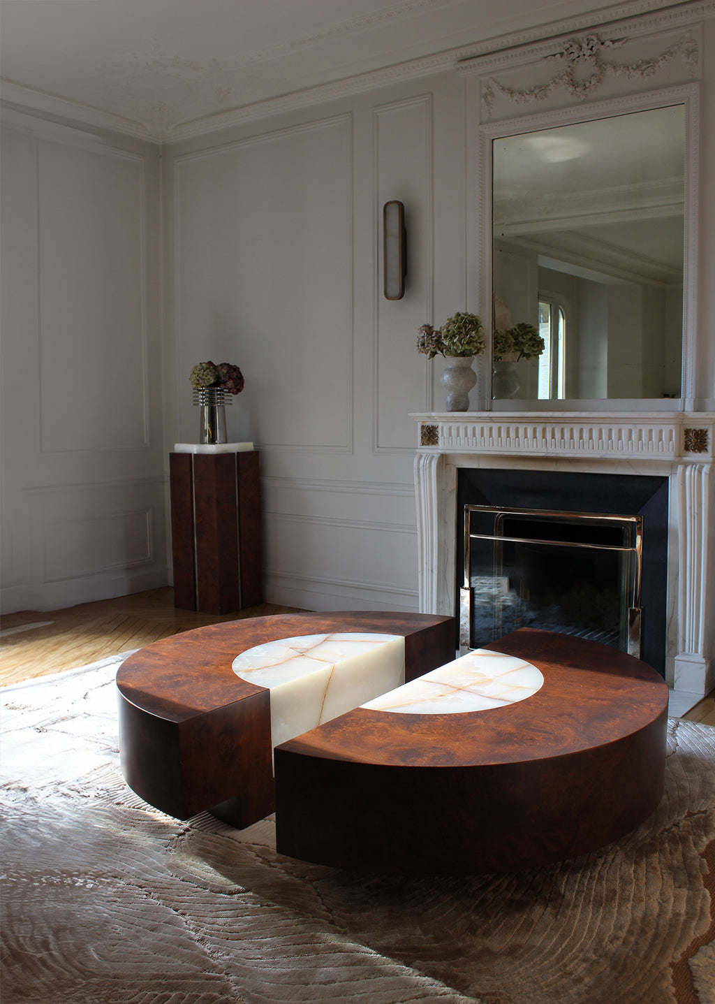 Baci Round Wood and Shell Onyx Table