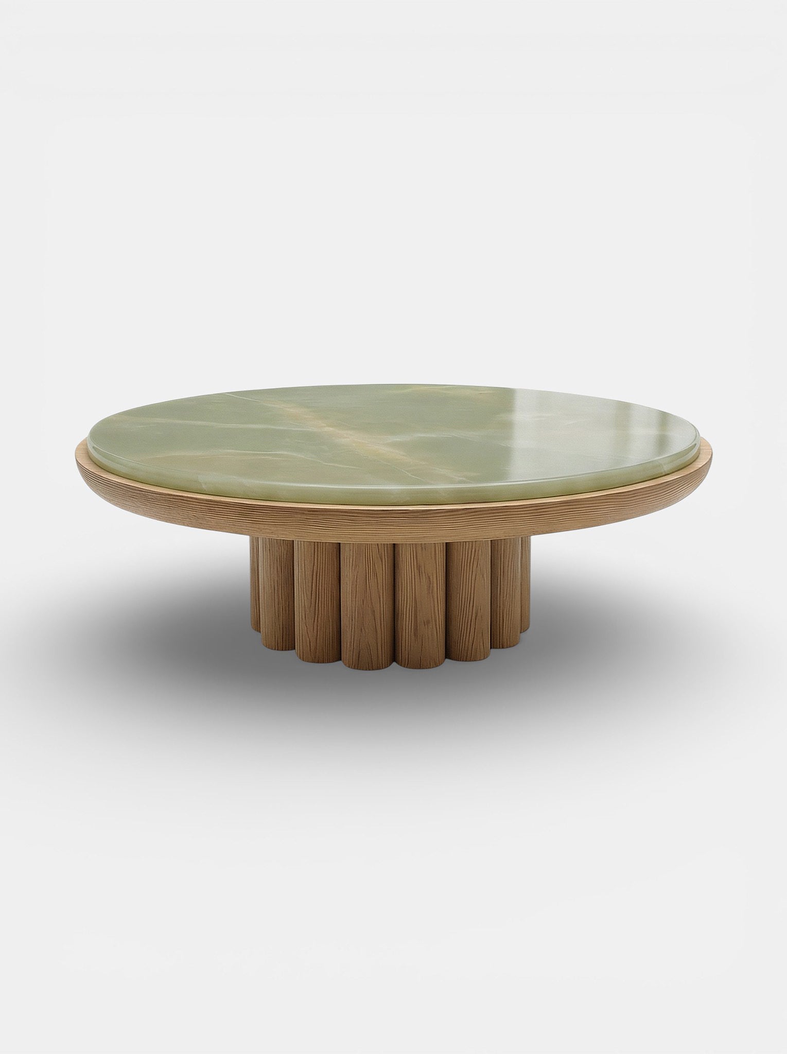 Edoni oak and green onyx coffee table featuring natural wood and vibrant green marble combination
