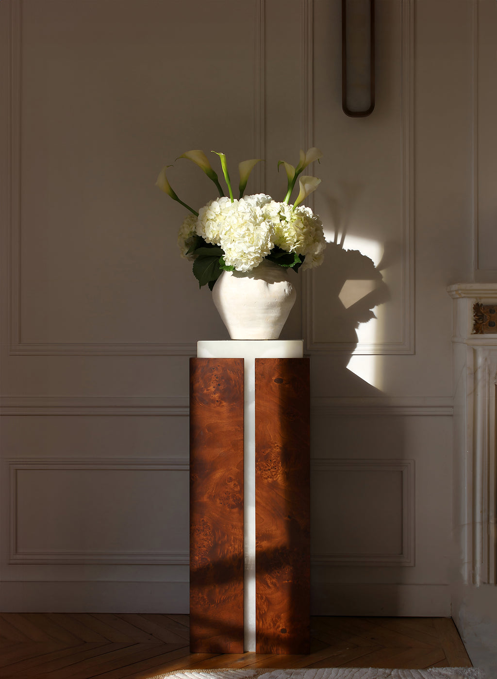Como Plinth White Onyx and Brown Wood