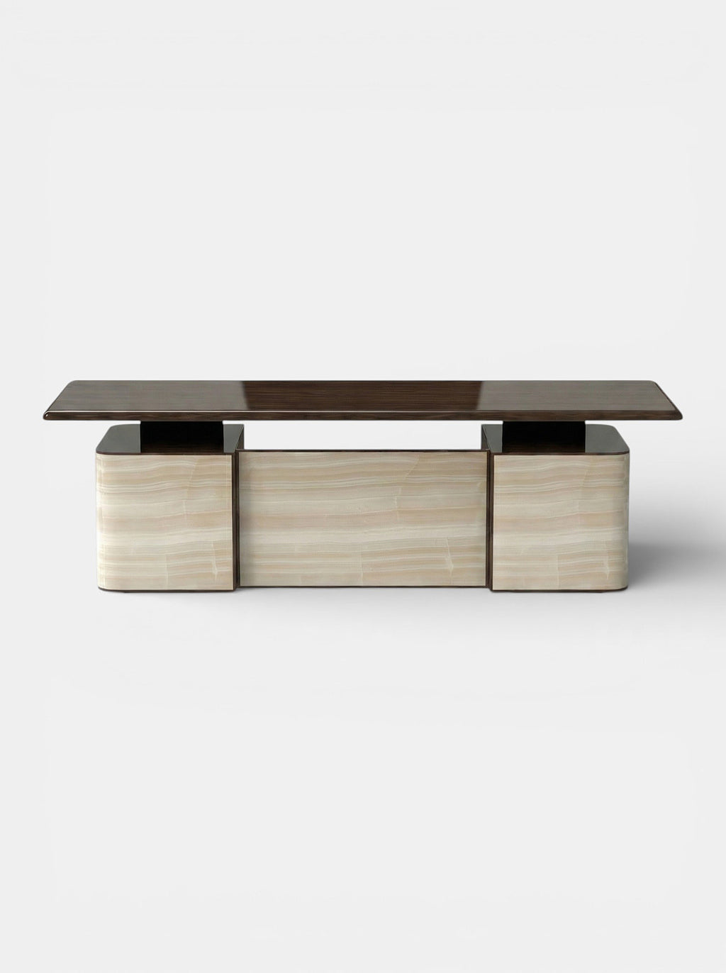 Holly ivory onyx and wood desk - luxury Italian marble and wood executive furniture design