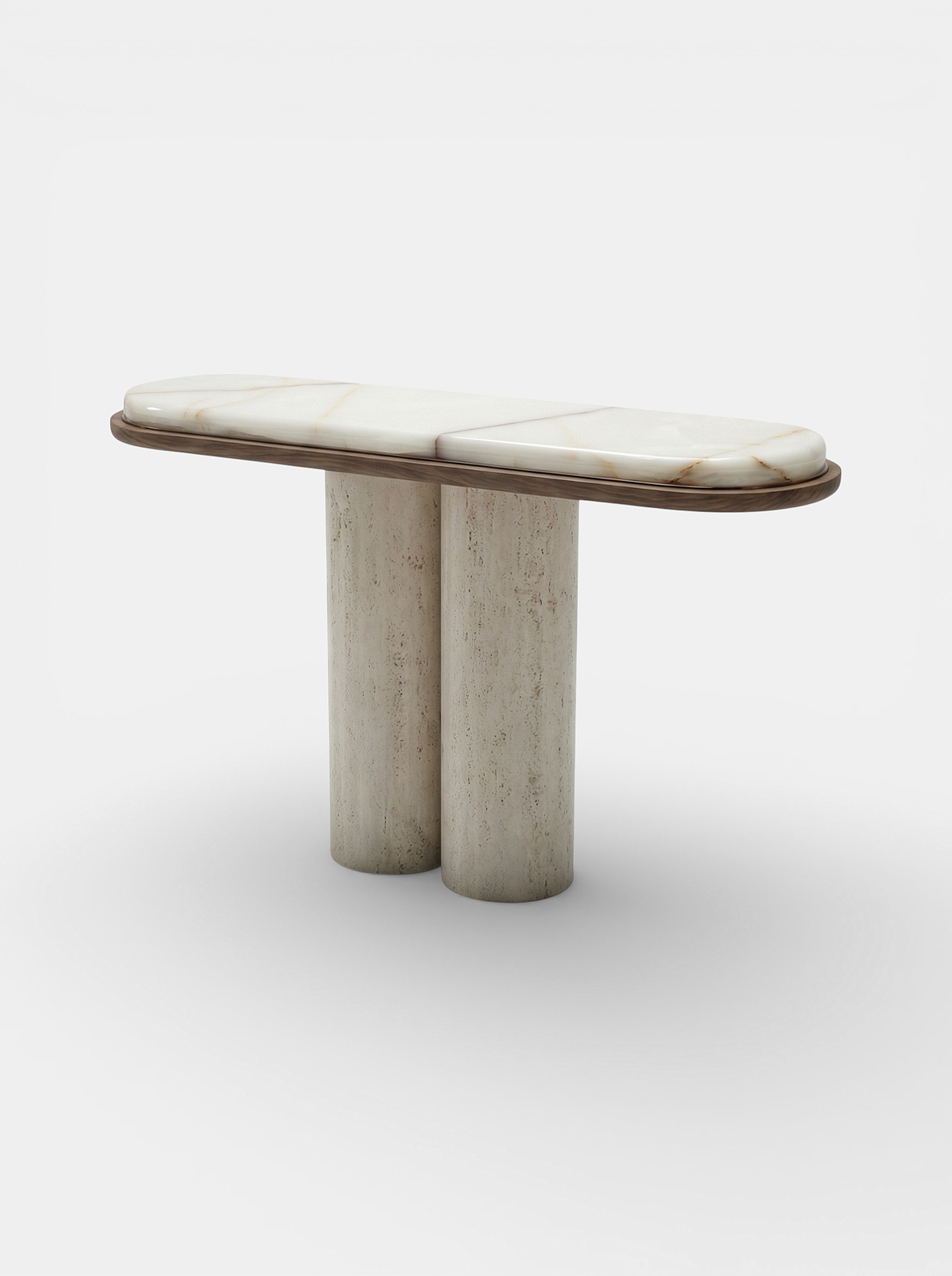 Ida Travertin Wood And Onyx Console