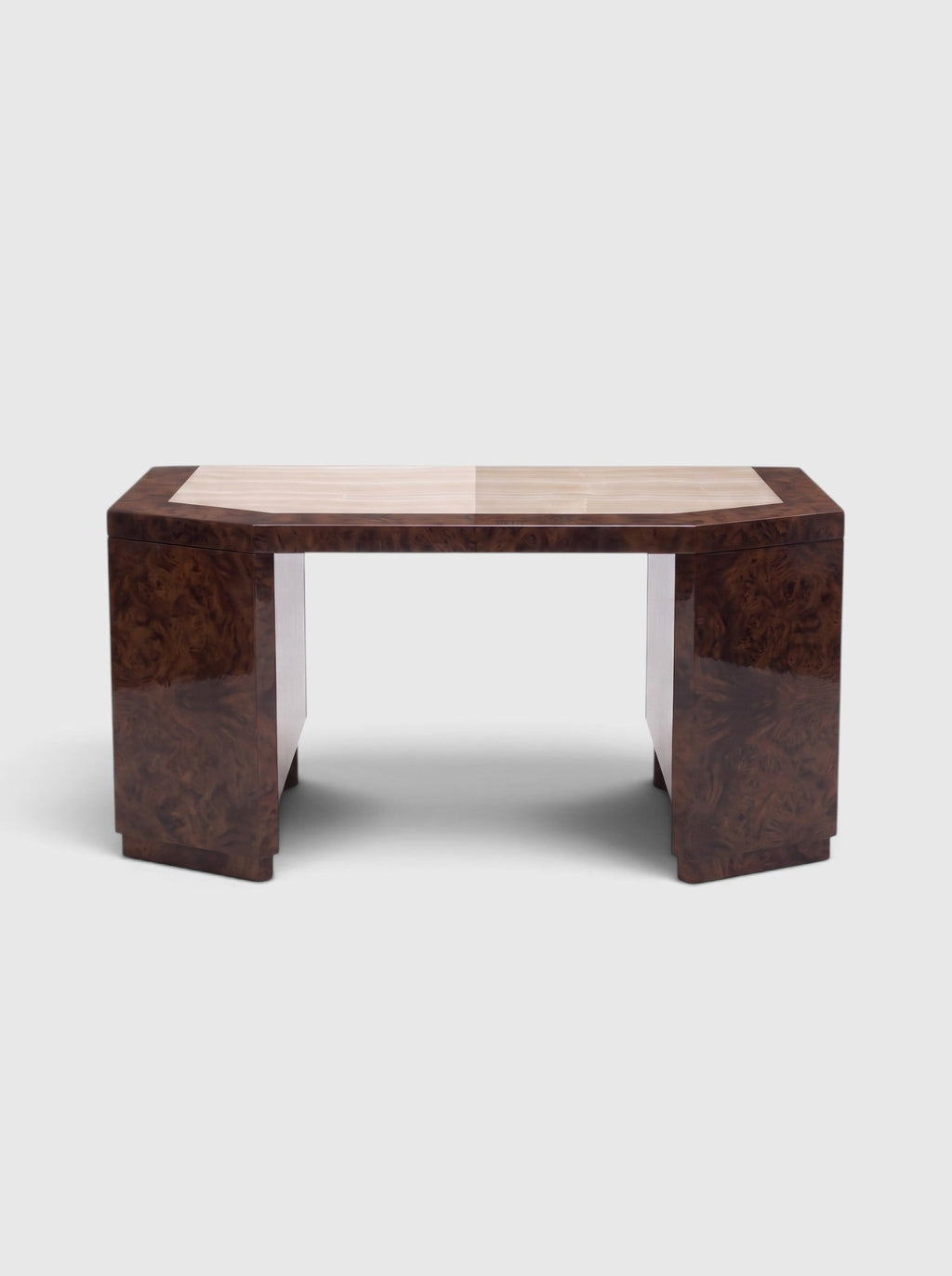 James desk in dark burl wood with ivory onyx inlay top - Marbera