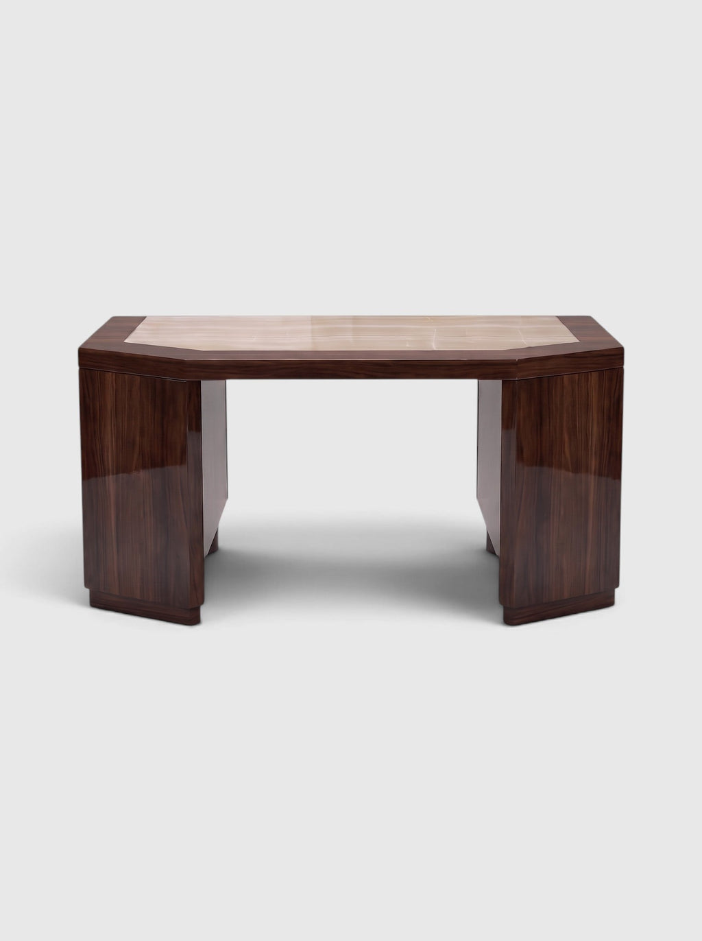 James desk in glossy wood with ivory onyx inlay top - Marbera