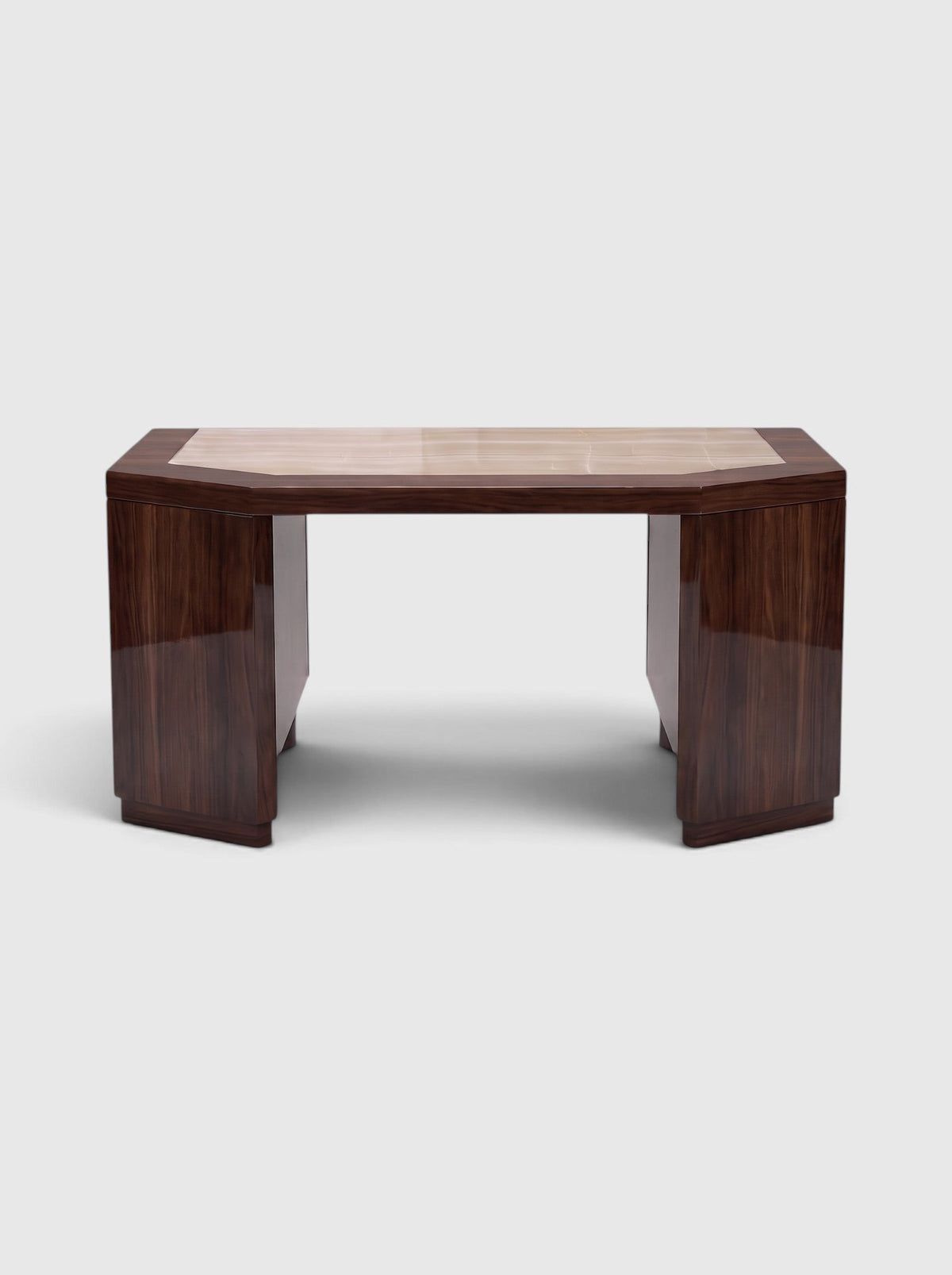 James desk in glossy wood with ivory onyx inlay top - Marbera