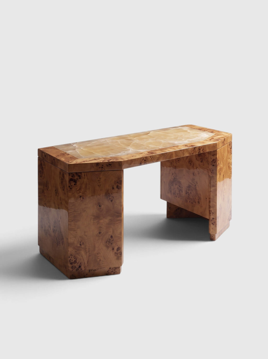 James desk in honey burl wood with honey onyx inlay top - Marbera