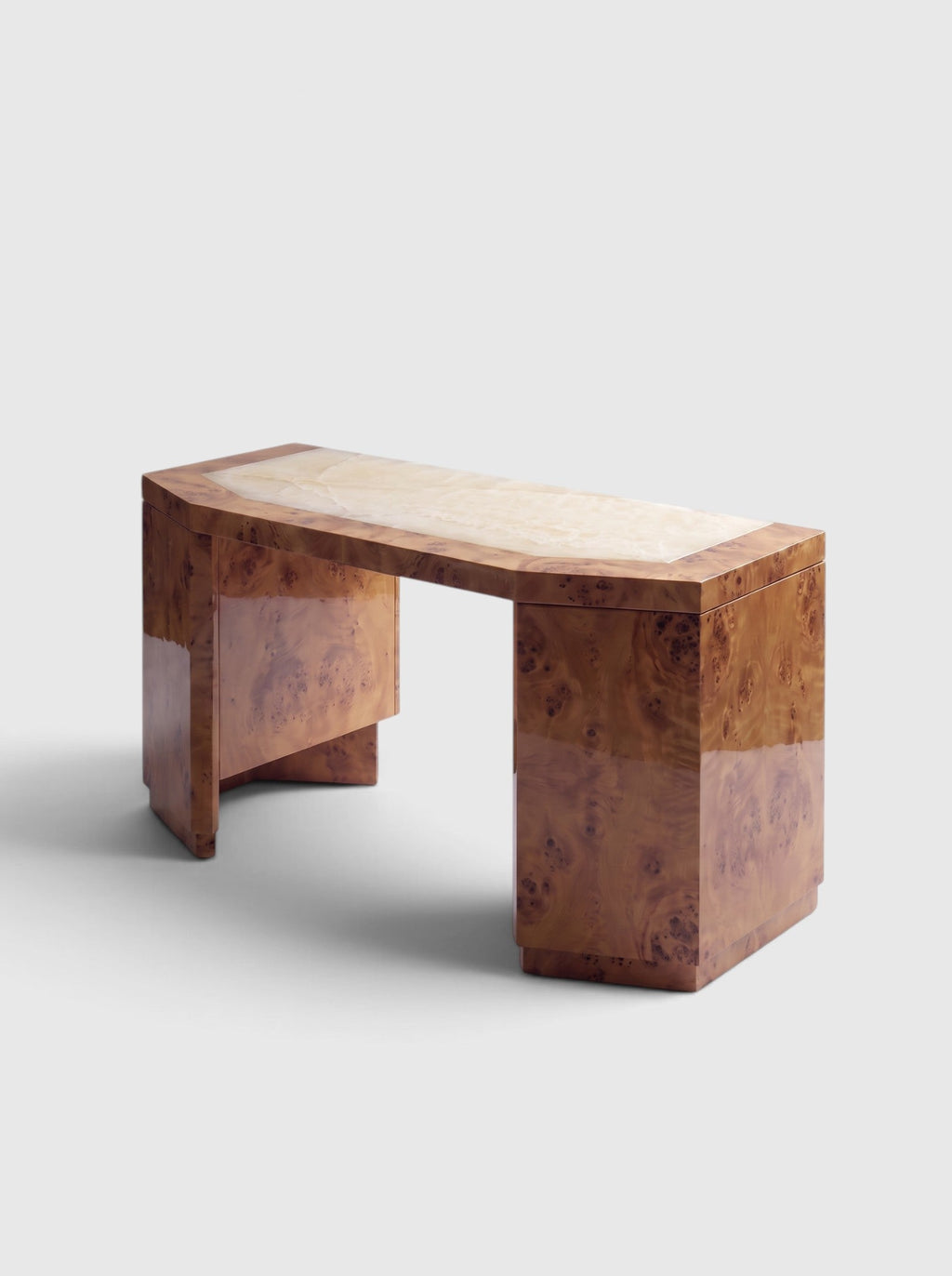 James desk in honey burl wood with ivory onyx inlay top - Marbera