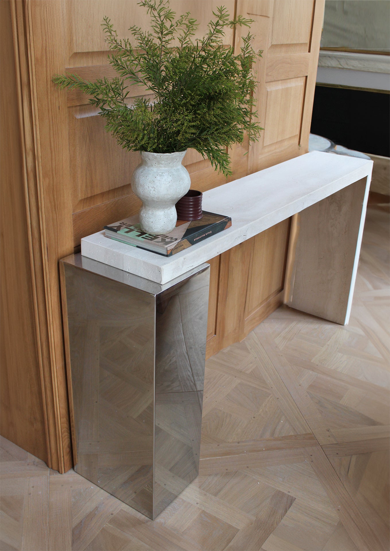 Jill Console Travertine & Inox