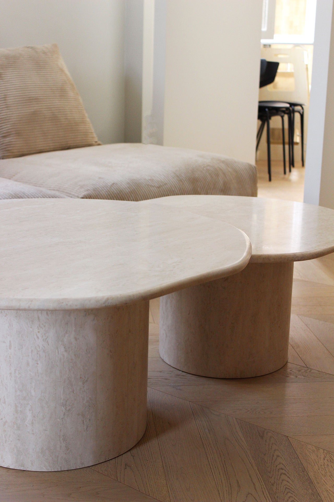 MARBERA Designer Travertine Table Duo | Luxury Italian