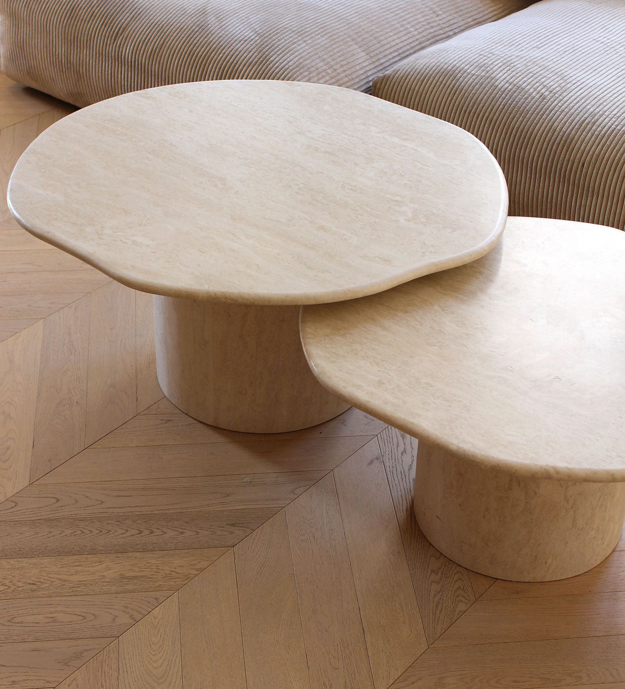 MARBERA Designer Travertine Table Duo | Luxury Italian
