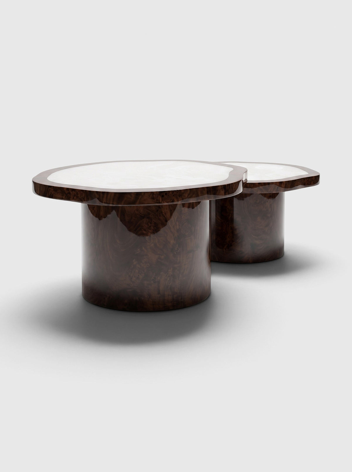 Wooden Dark Burl Wood And White Onyx Joan Duo