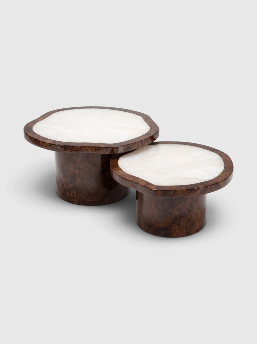 Wooden Dark Burl Wood And White Onyx Joan Duo