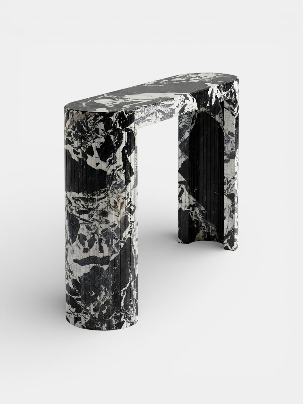 Luna Grand Antique marble console three-quarter right view showing natural dark marble veining