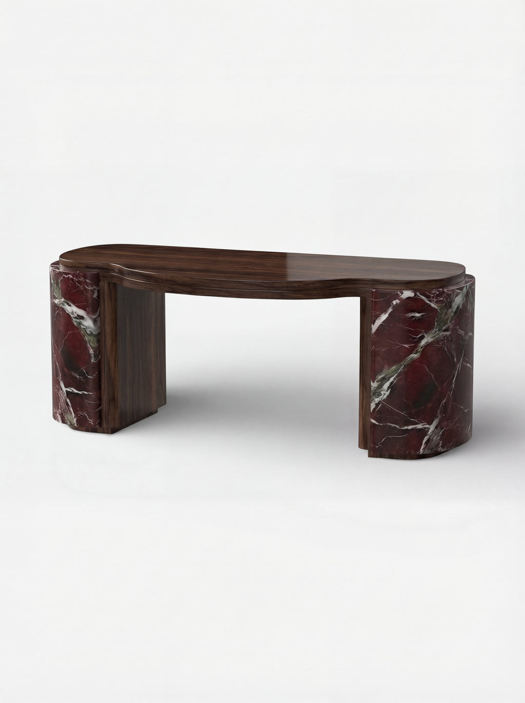 MARBERA Moka desk Italian Rosso Levanto marble with wood - principal view luxury office design