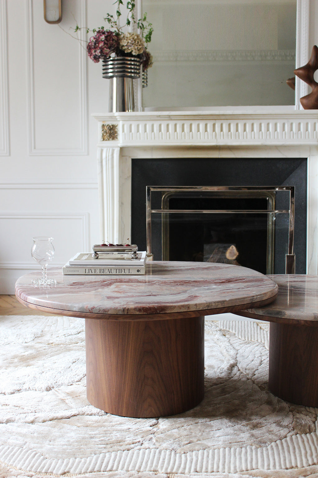 Alexis Duo Tables Rosso Orobico Marble And Wood