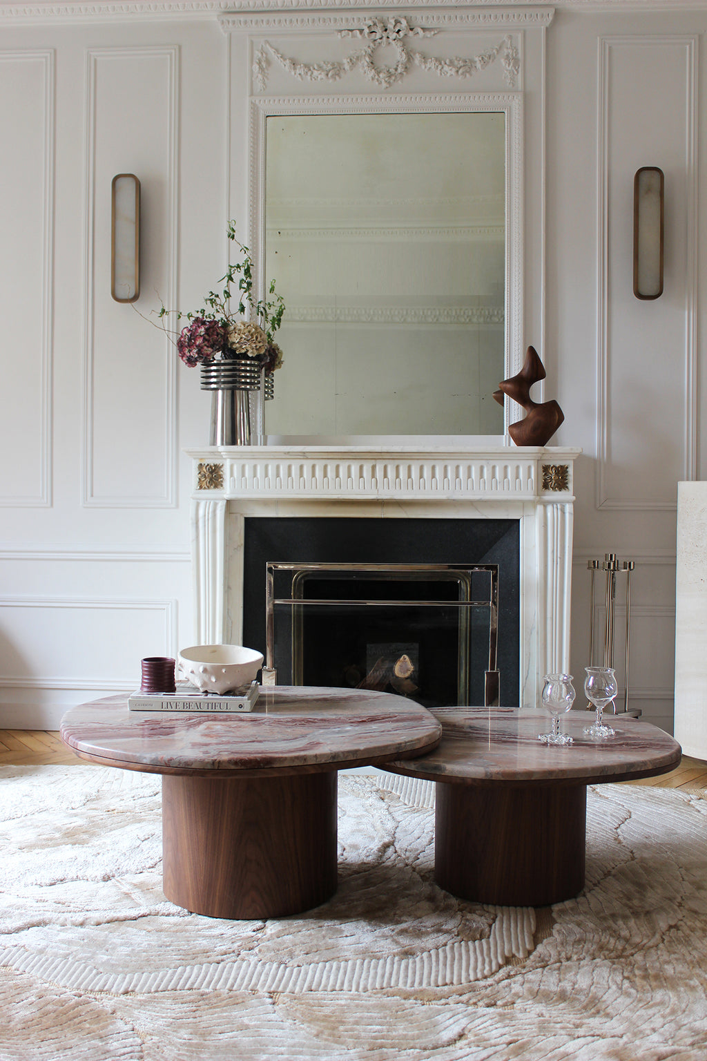 Alexis Duo Tables Rosso Orobico Marble And Wood