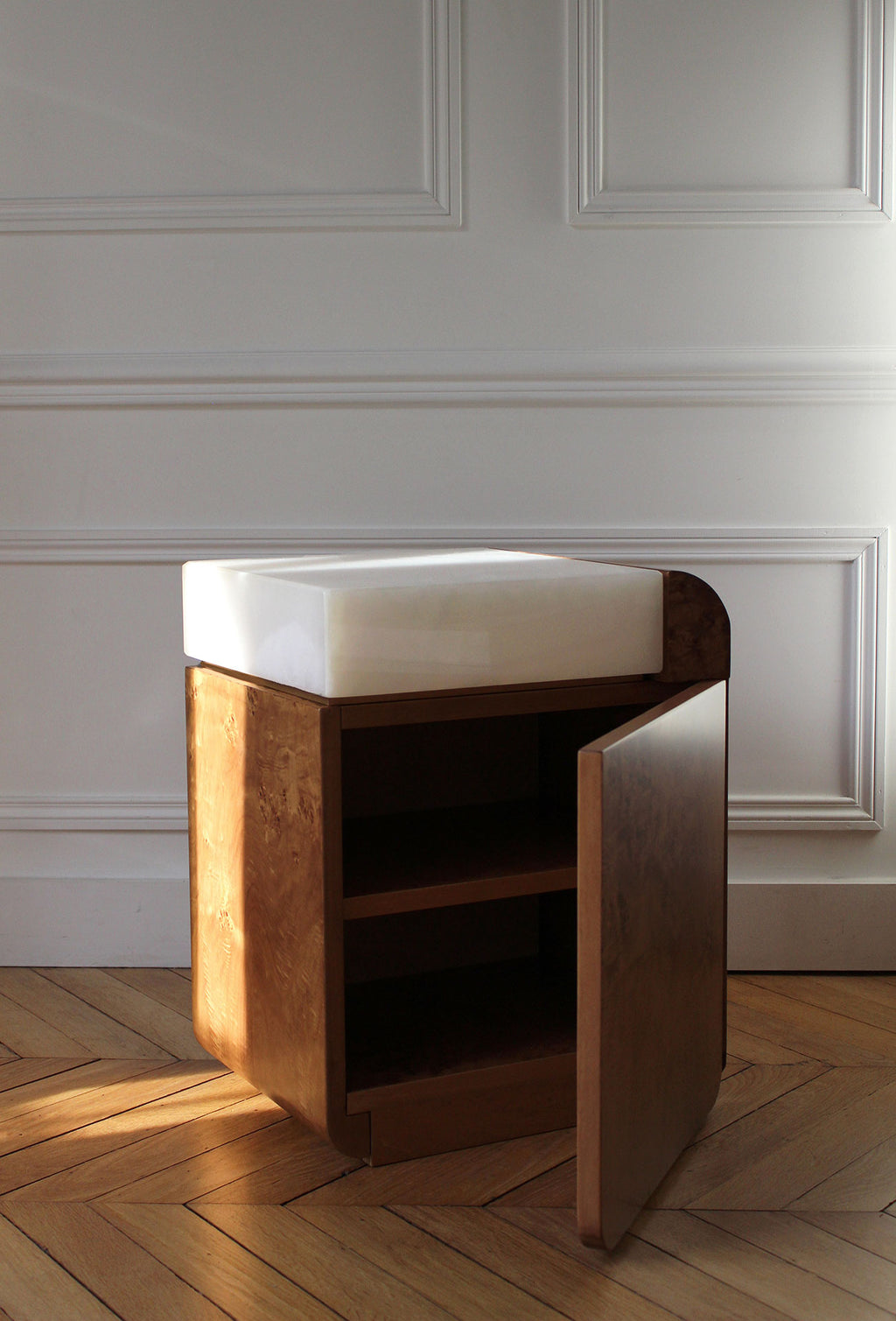 Amo Burl Wood Storage Table