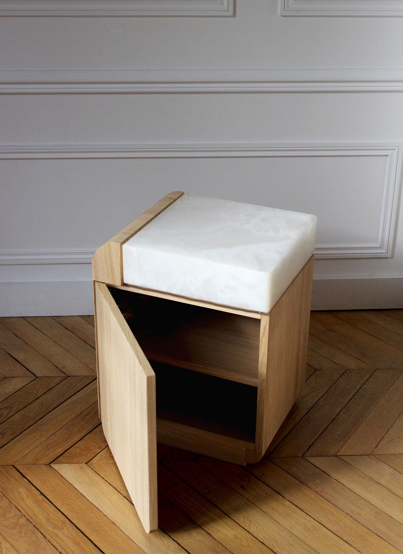 White Onyx Table Oak Wood MARBERA Amo Italian Handmade