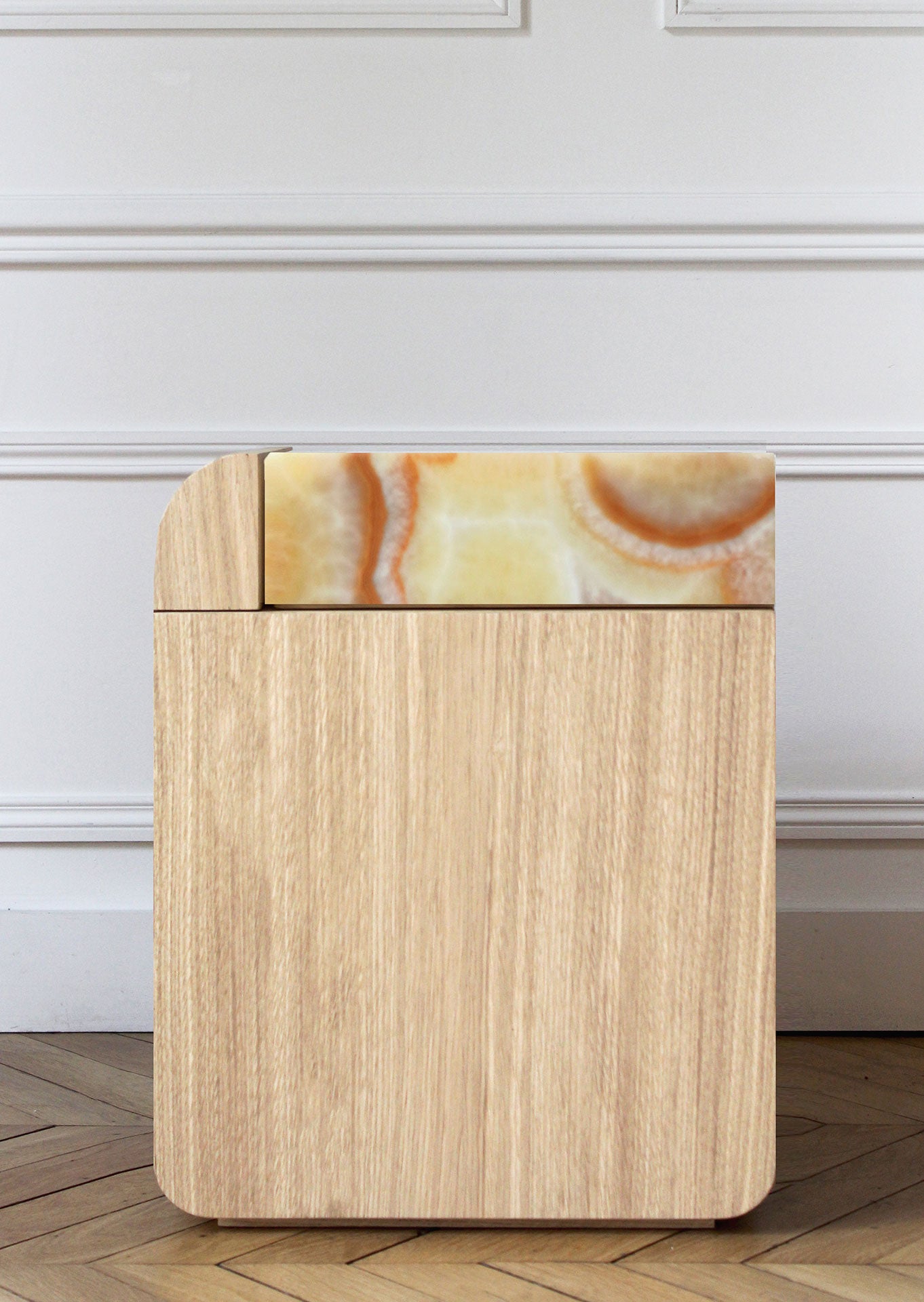 Amo Oak and White Onyx Storage Table