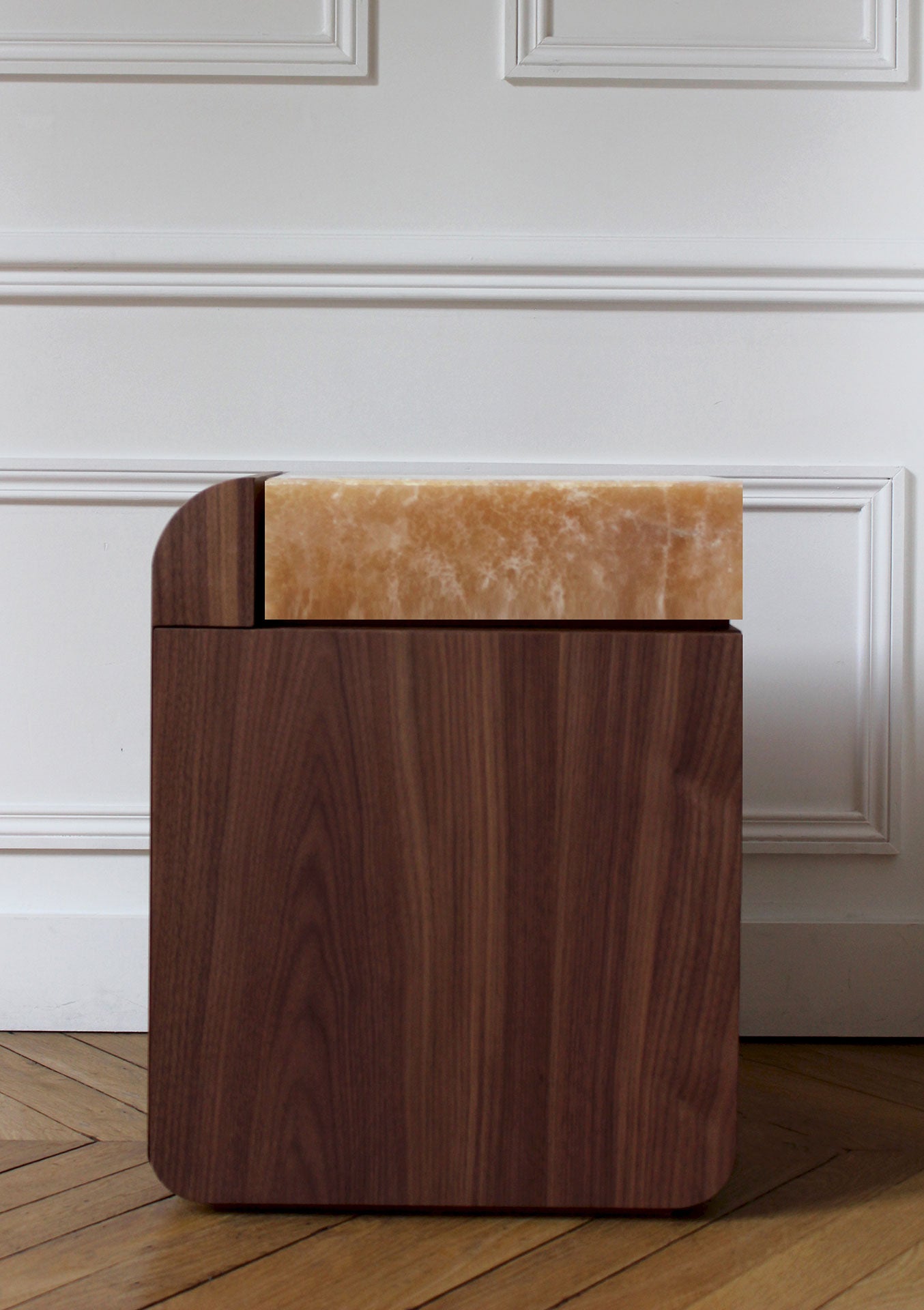 Amo Walnut and Ivory Onyx Storage Table