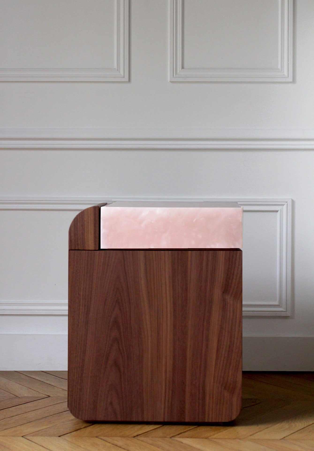 Amo Walnut and Ivory Onyx Storage Table