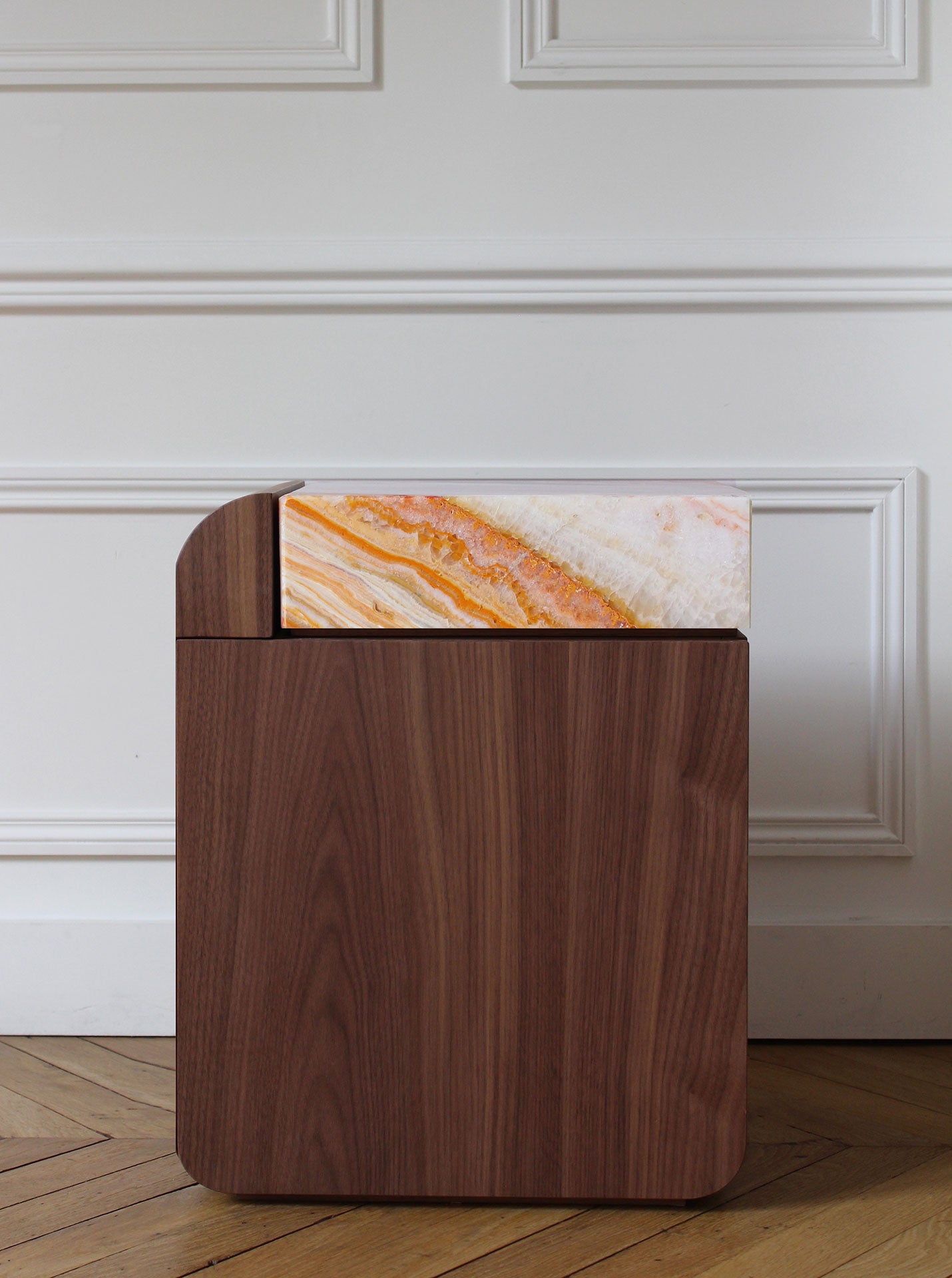 Amo Walnut and Ivory Onyx Storage Table