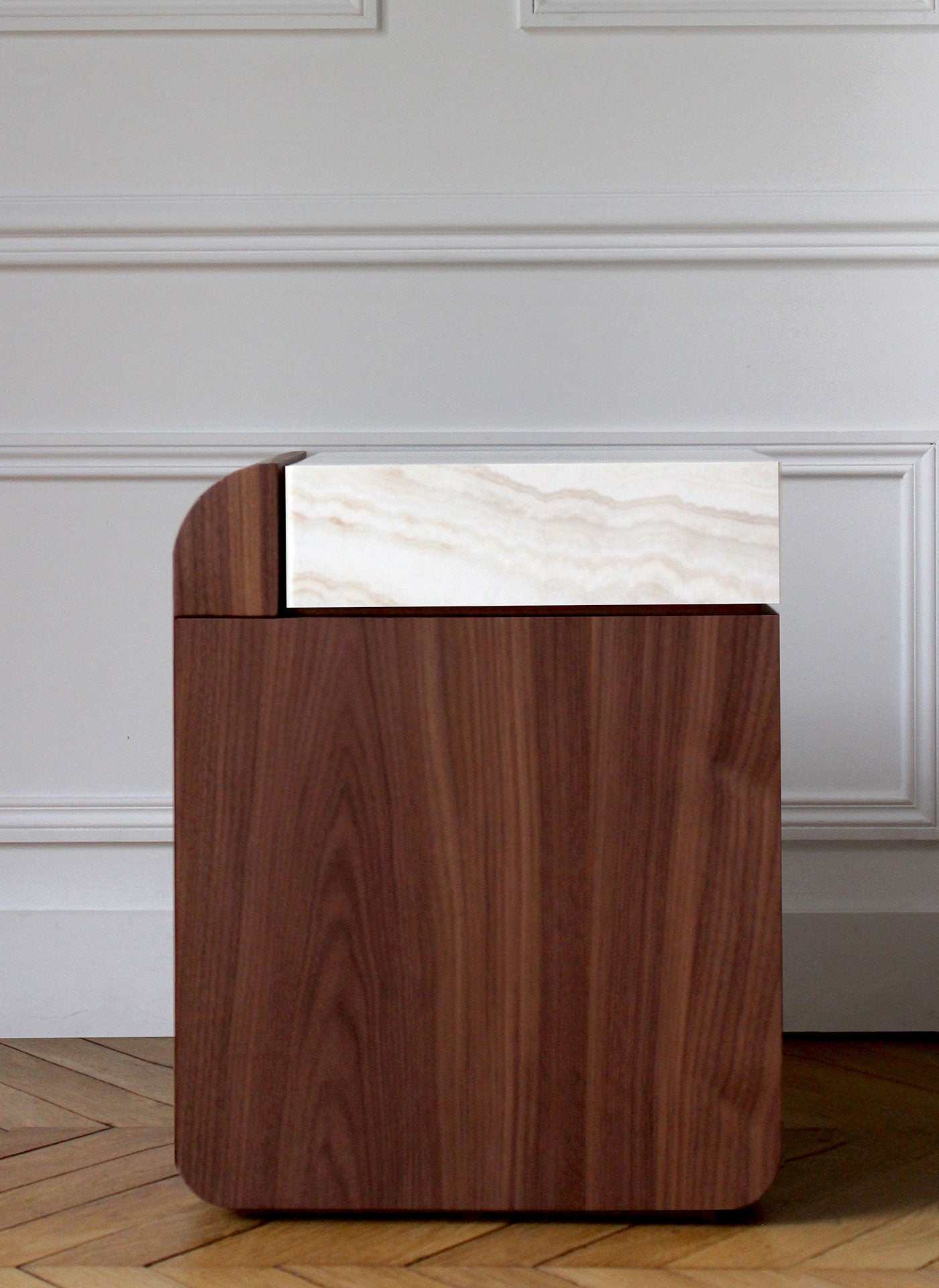 Amo Walnut and Ivory Onyx Storage Table