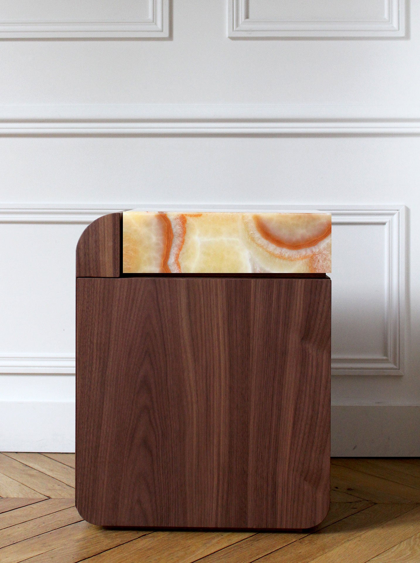 Amo Walnut and Ivory Onyx Storage Table