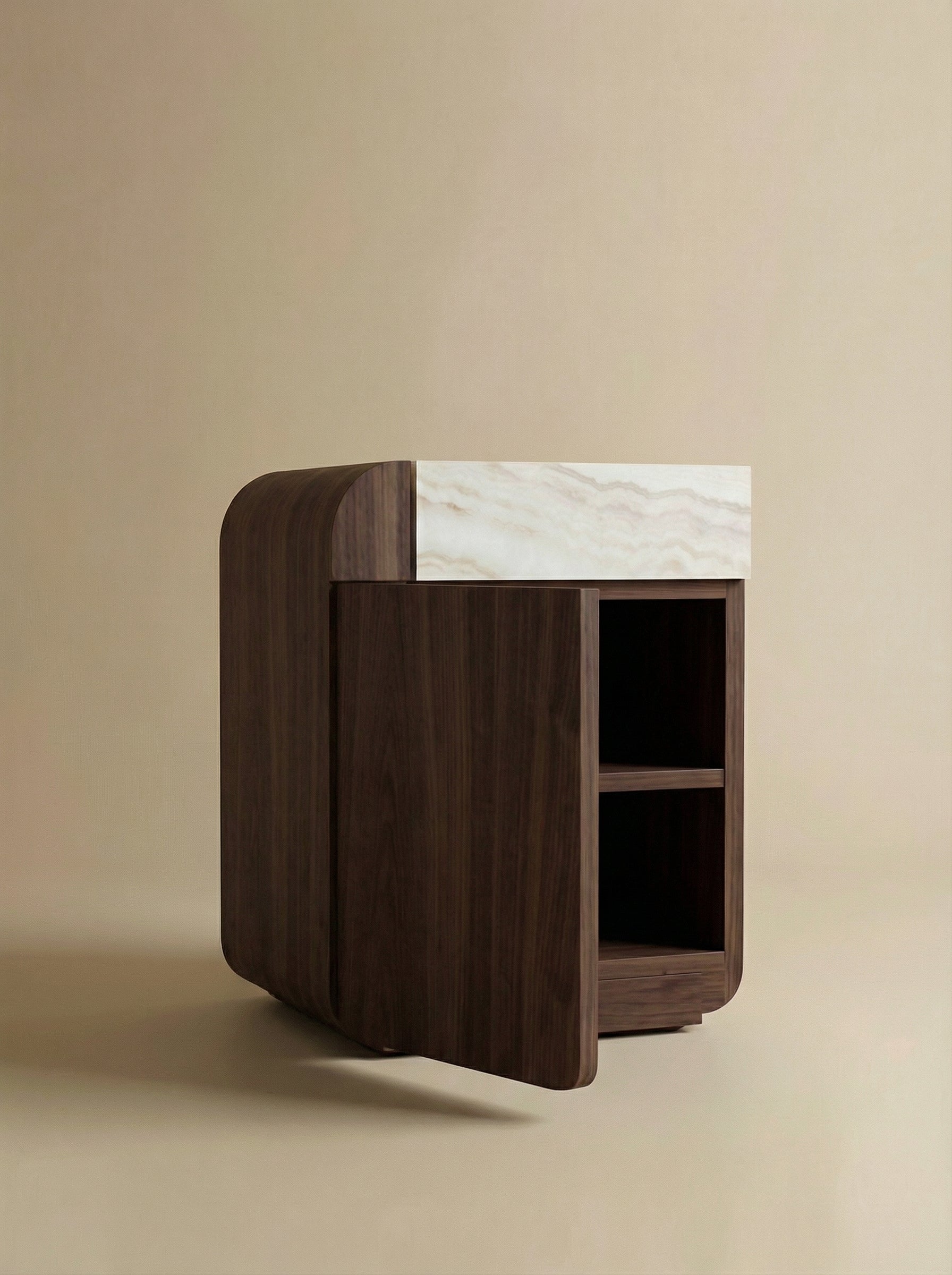 Amo Walnut and Ivory Onyx Storage Table