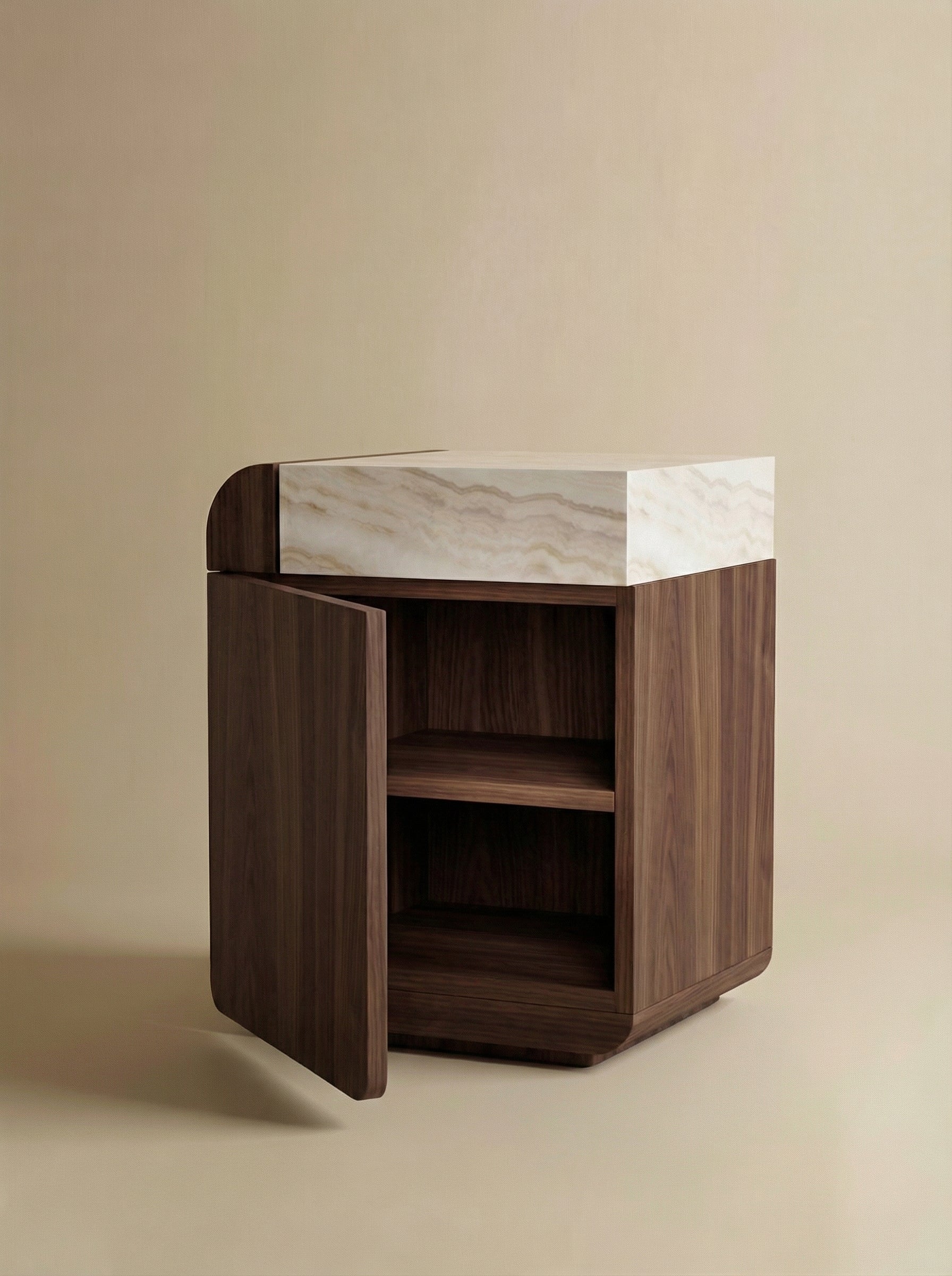 Amo Walnut and Ivory Onyx Storage Table