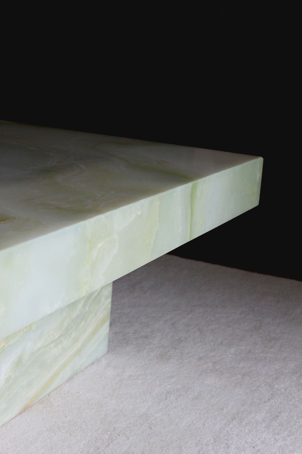 Cara green onyx coffee table angled view - contemporary Italian luxury marble furniture design