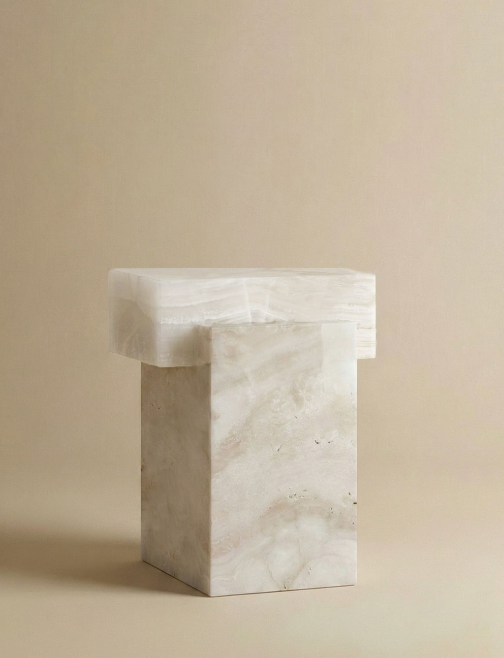 Gaia White Onyx and Travertine Table