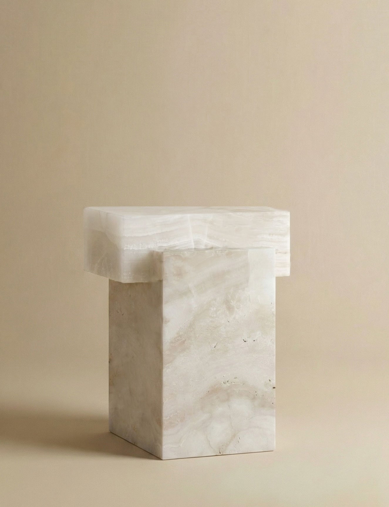 Gaia White Onyx and Travertine Table