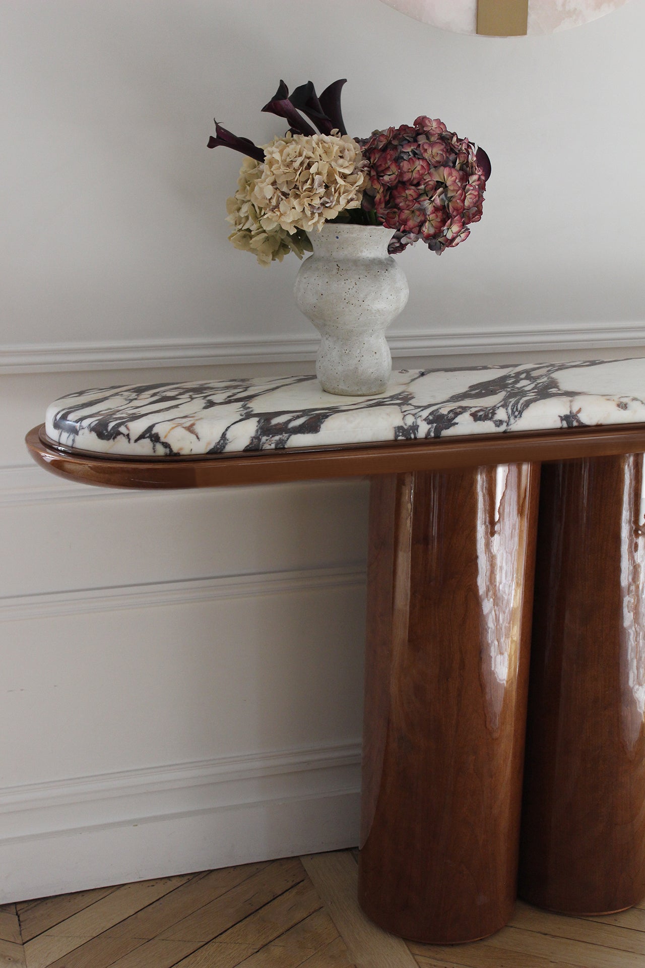 Ida Wood And Calacatta Viola Marble Console
