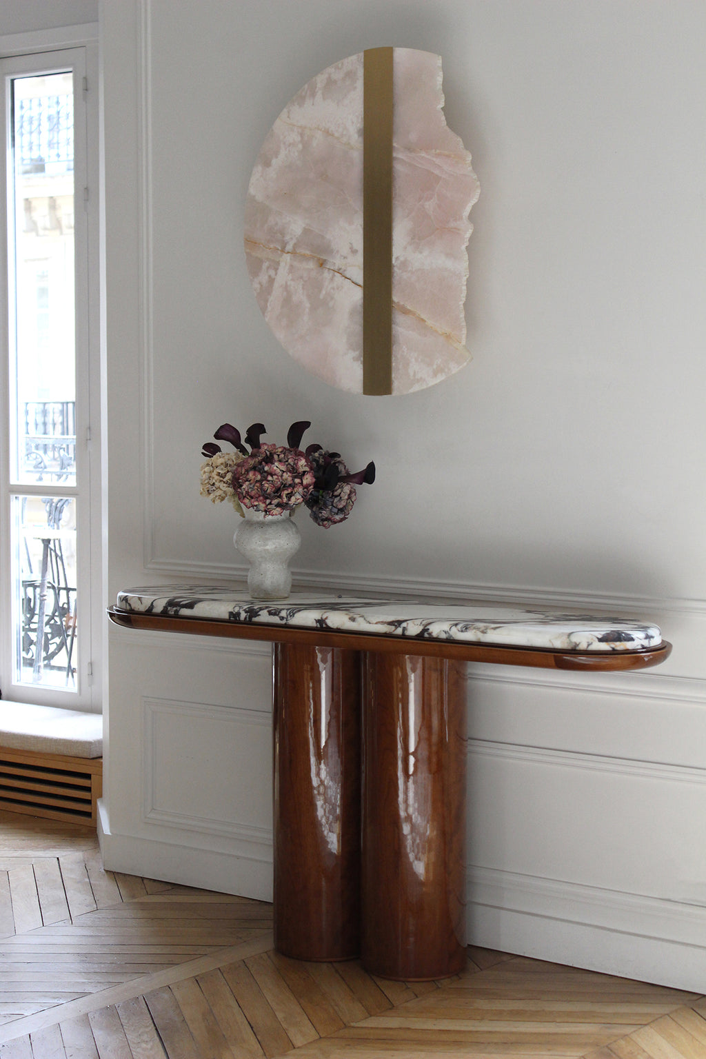 Ida Wood And Calacatta Viola Marble Console