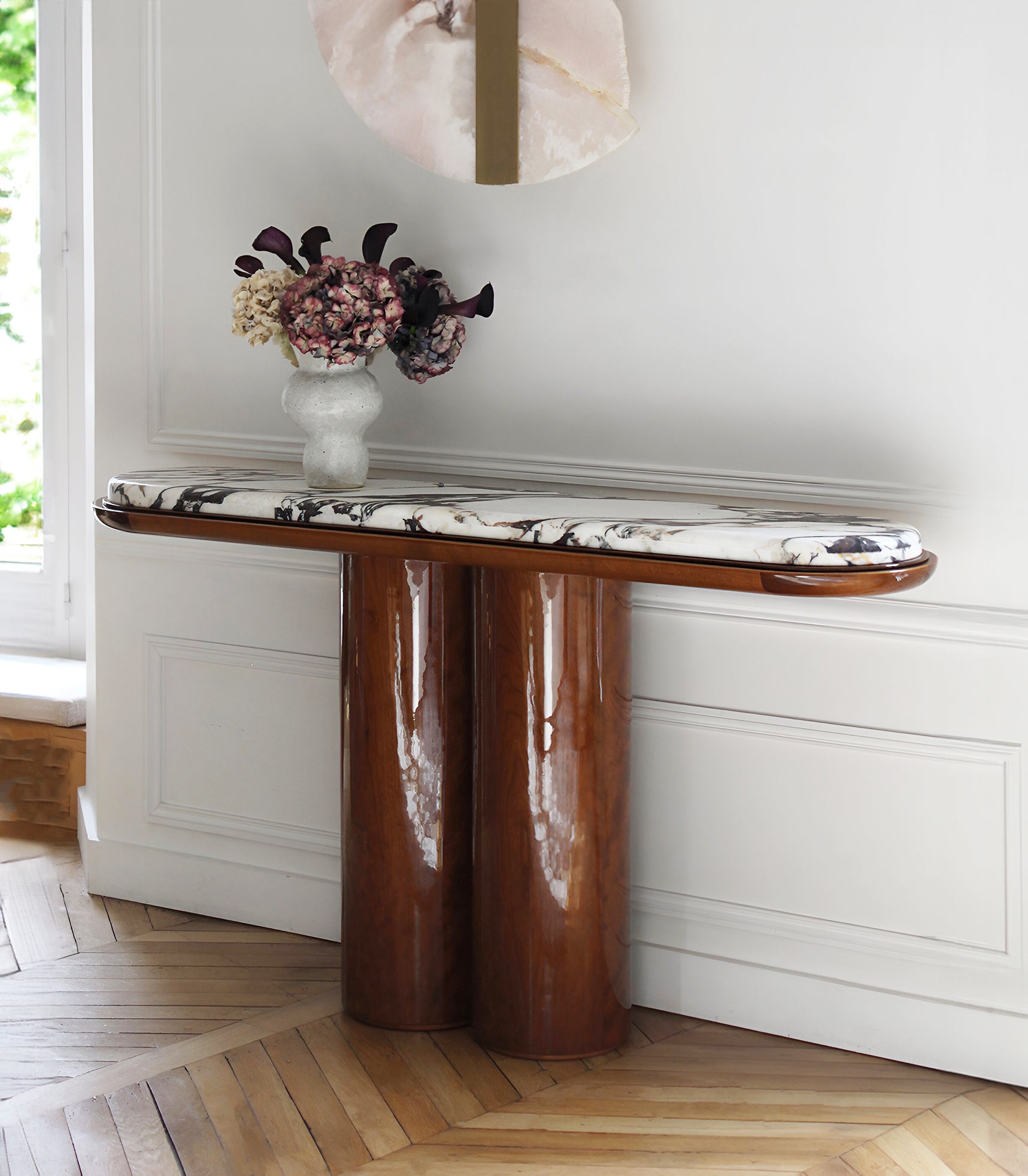 Ida Wood And Calacatta Viola Marble Console