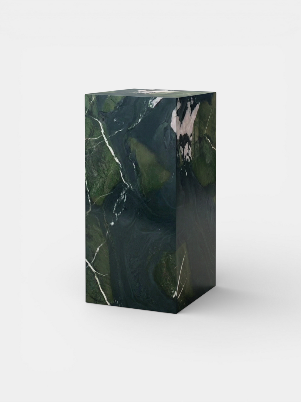 Contemporary Avocado marble plinth left view - handcrafted Italian stone furniture with natural texture